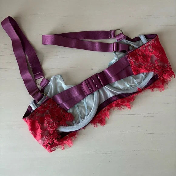 Dora Larsen color block mesh and lace blue red and purple demi bra - 32C - Picture 3 of 8